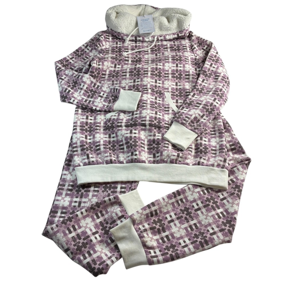 Pajamagram PJ Set Sz Small Light Pink Print Sherpa Roll neck‎ Fleece Lounge Set